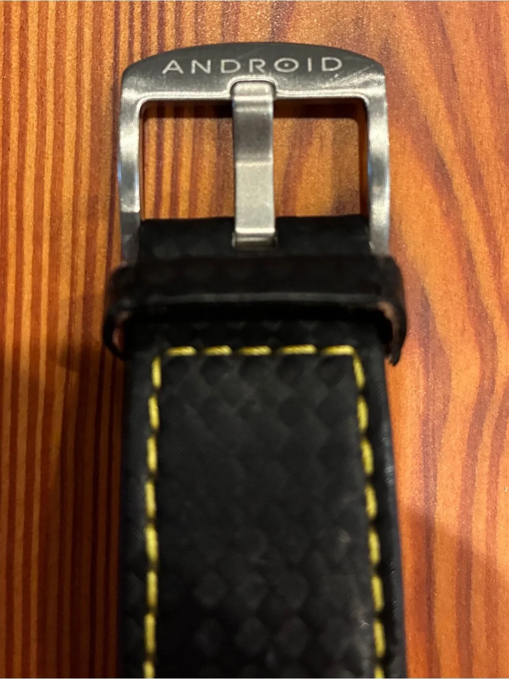 Android Men's Black Leather Watch with Yellow Stitching